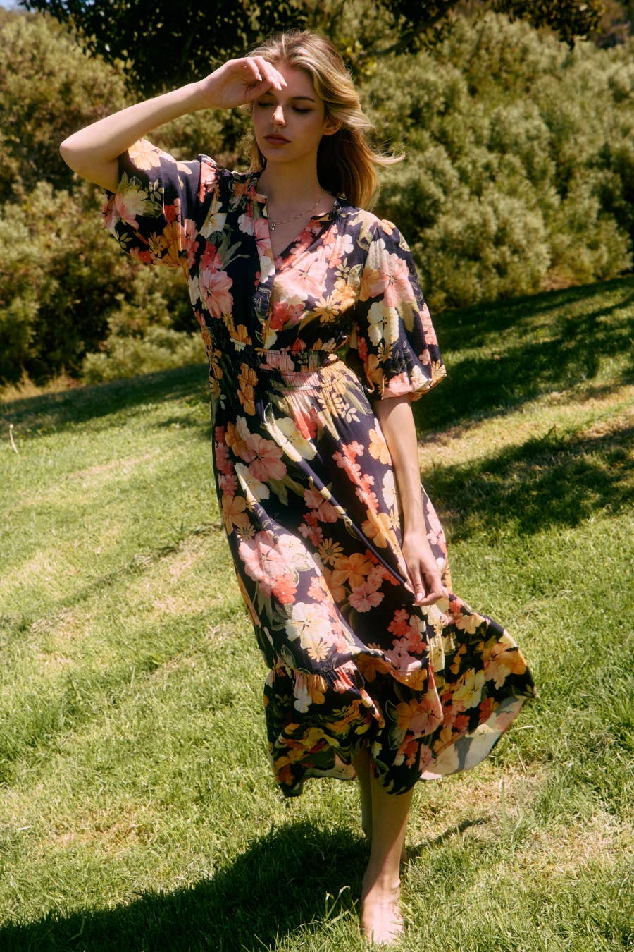 Plus Floral Printed Midi Dress