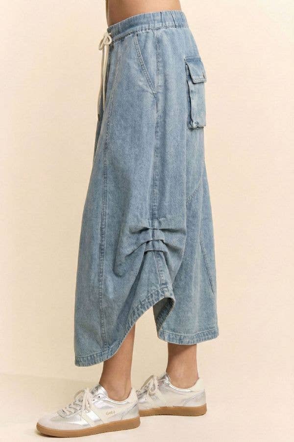 WASHED DENIM PARACHUTE SKIRT