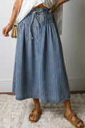 Stripe Denim Waist Maxi Skirt