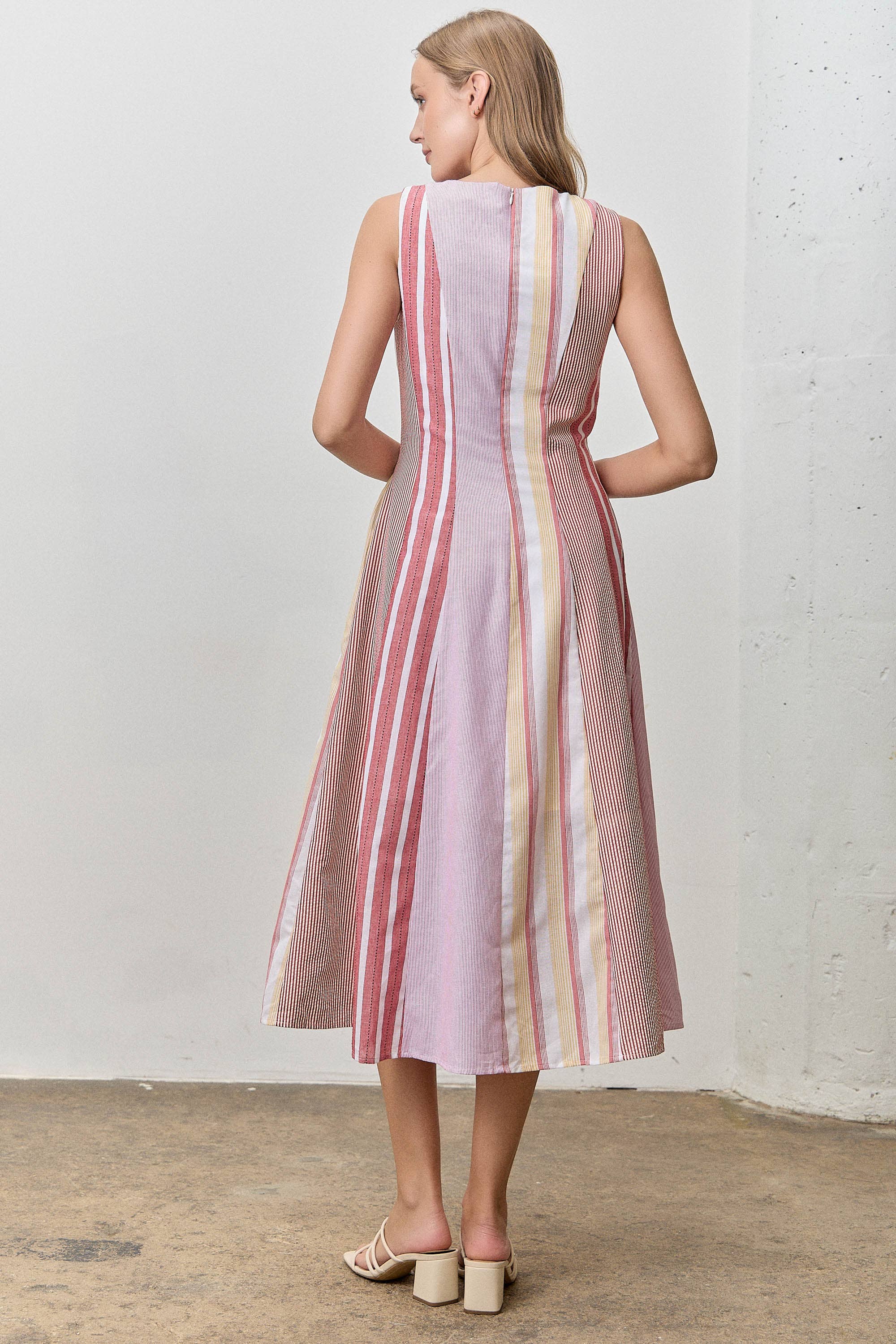 STRIPED SLEEVELESS MIDI DRESS