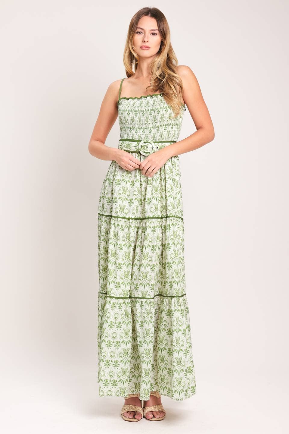A printed woven maxi dress GREEN