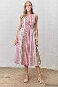 STRIPED SLEEVELESS MIDI DRESS