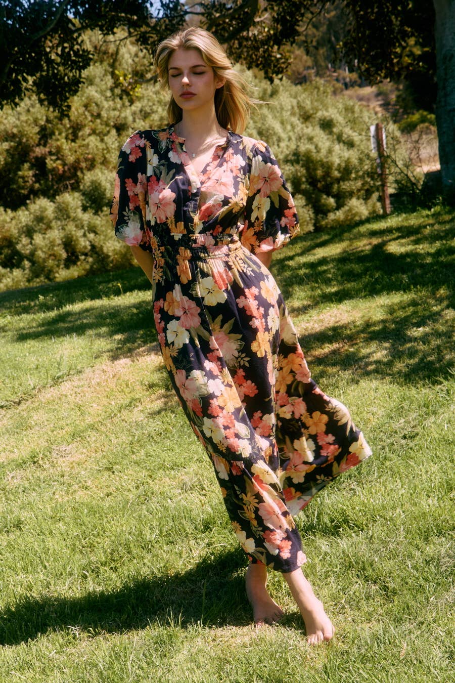 Plus Floral Printed Midi Dress