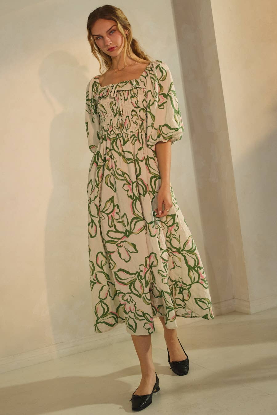 Plus Textured Floral Printed Midi Dress