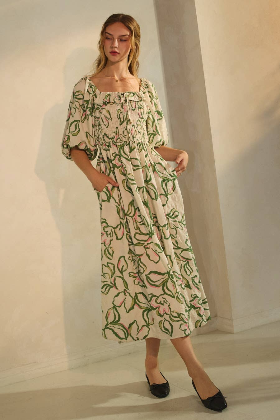 Plus Textured Floral Printed Midi Dress