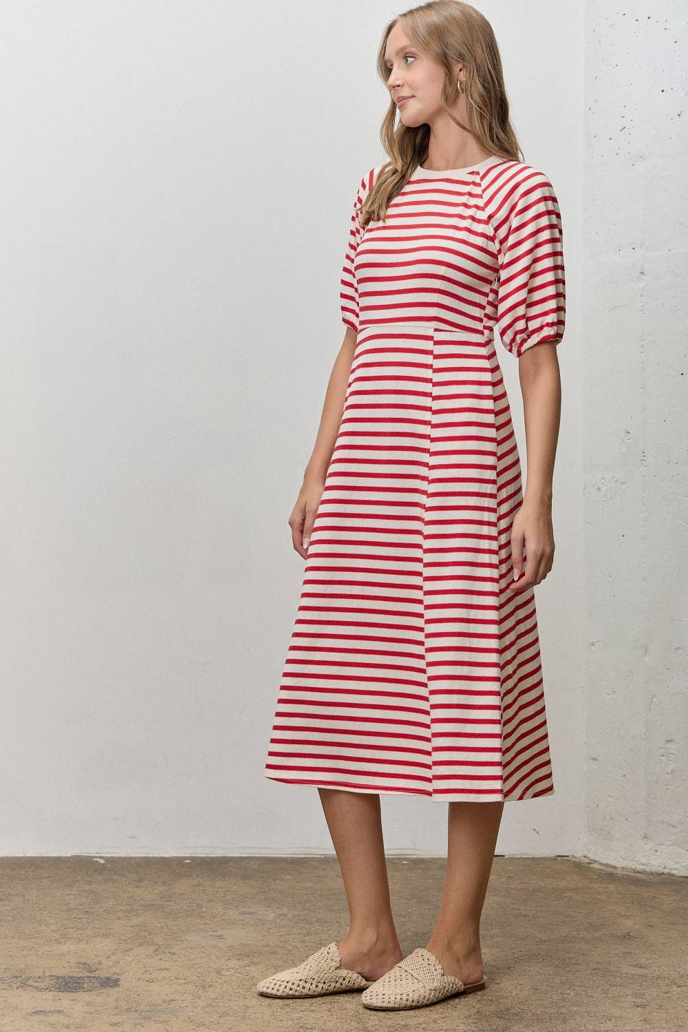 STRIPED RIBBED MIDI DRESS