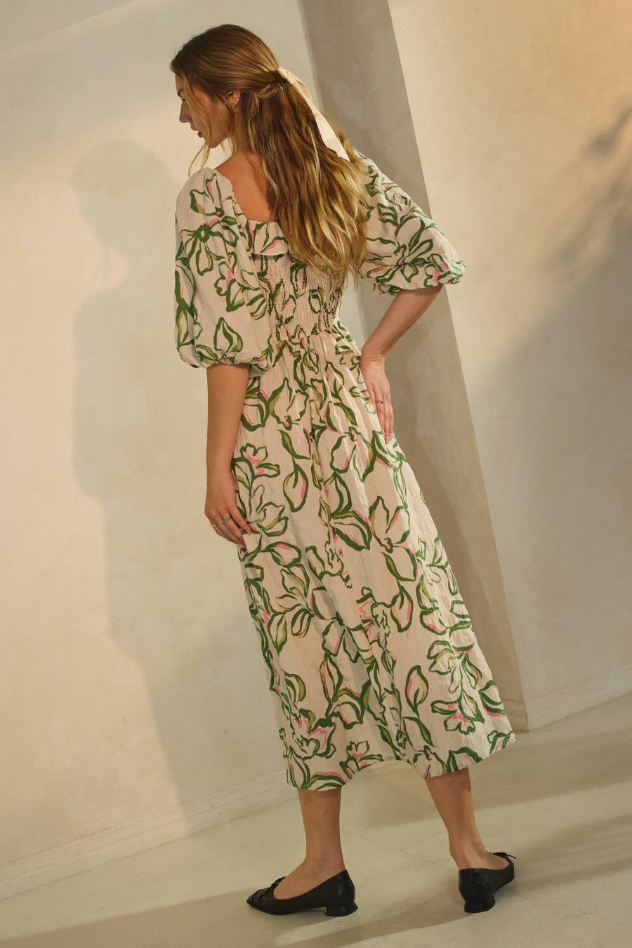 Plus Textured Floral Printed Midi Dress