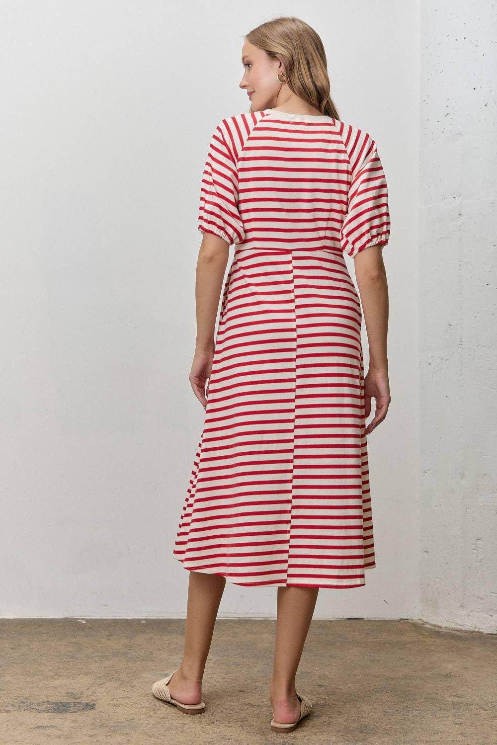STRIPED RIBBED MIDI DRESS