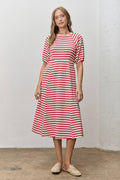 STRIPED RIBBED MIDI DRESS