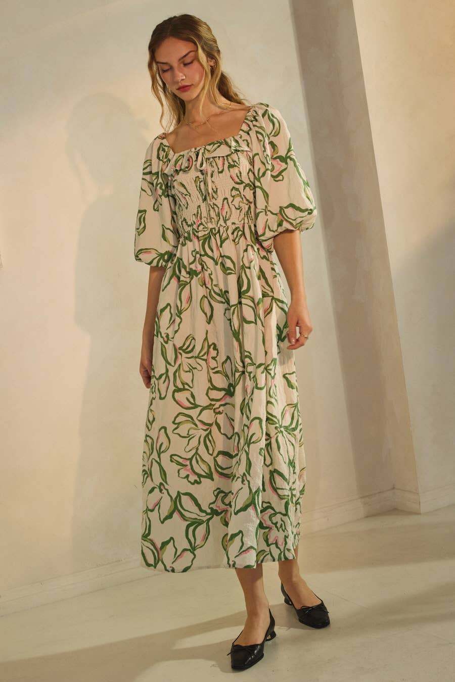 Plus Textured Floral Printed Midi Dress